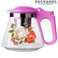 Alpenkok АК-5510/18А фуксия, чайник заварочный с фильтром из нержавеющей стали, 700 мл, стекло термостойкое, пластиковая ручка, в упаковке 1 шт