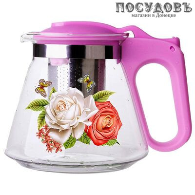 Alpenkok АК-5510/18А фуксия, чайник заварочный с фильтром из нержавеющей стали, 700 мл, стекло термостойкое, пластиковая ручка, в упаковке 1 шт