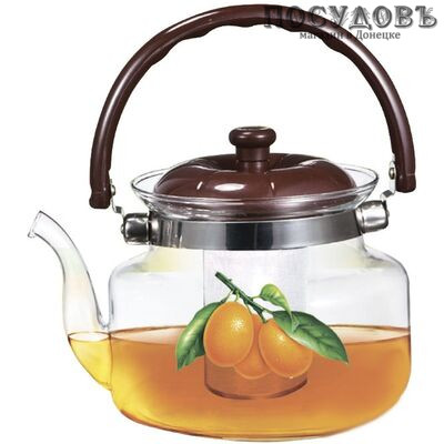 Webber ВЕ-5563/1 чайник заварочный с фильтром с рисунком Апельсин, стекло упрочненное, 1200 мл