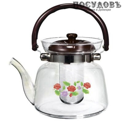 Webber ВЕ-5565/2 Цветы, чайник заварочный с фильтром 1 400 мл, стекло закаленное, Россия, в упаковке 1 шт