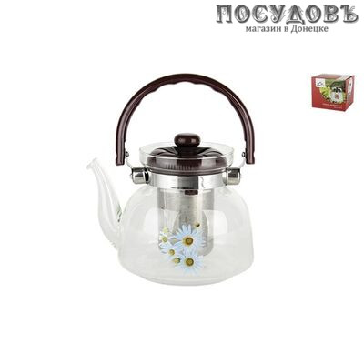 Коралл QX102/0,8 Ромашка, чайник заварочный с фильтром 800 мл, стекло закаленное, в упаковке 1 шт