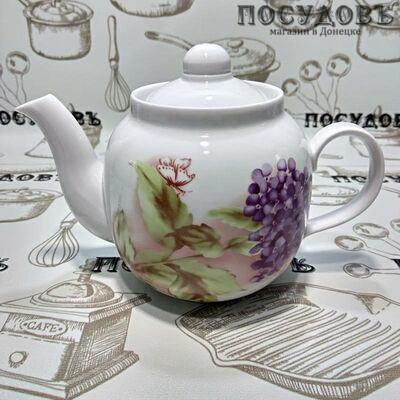 Дулёвский фарфор "Янтарь" 066502 Альпийские цветы, чайник заварочный с фильтром внутри, 700 мл, фарфор, Россия 1 шт