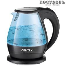 Centek CT-1067 электрочайник, 2200 Вт, 1500 мл, стекло термостойкое, внутренняя подсветка, черный