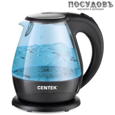 Centek CT-1067 электрочайник, 2200 Вт, 1500 мл, стекло термостойкое, внутренняя подсветка, черный