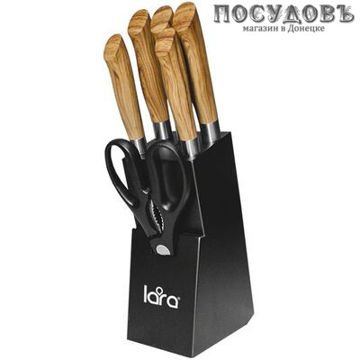 LARA LR05-56 ножи в наборе (5 ножей; ножницы кухонные; подставка), сталь нержавеющая, 7 пр.