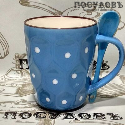 Фарфоровая кружка 152-4-42 с ложкой в упаковке 1 шт