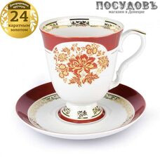 Бокал с блюдцем Дулёвский фарфор С2365 "Классический Золотой букетик" 600 мл 2 пр. золото 24 карата