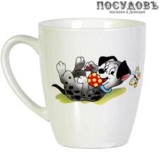 Кубаньфарфор "Озорные щенки" 0176 кружка, цвет белая с рисунком, 260 мл, фаянс, Россия 1 шт