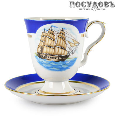 Бокал с блюдцем Дулёвский фарфор 3342 "Классический Морской" 600 мл 2 пр.